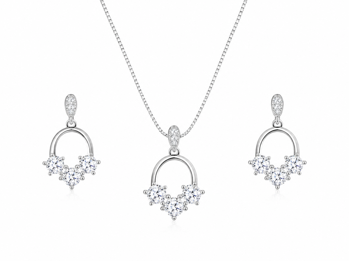 925 Sterling Silver Chain Pendant Set with Ornate Drop Motif
