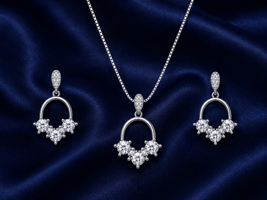 925 Sterling Silver Chain Pendant Set with Ornate Drop Motif