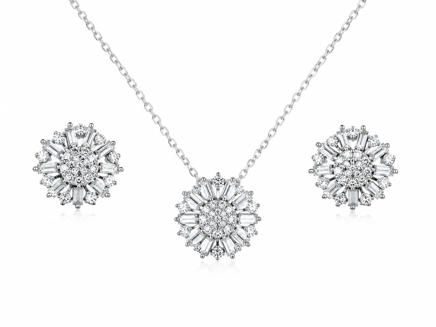 925 Sterling Silver Chain Pendant Set with Floral Medallion