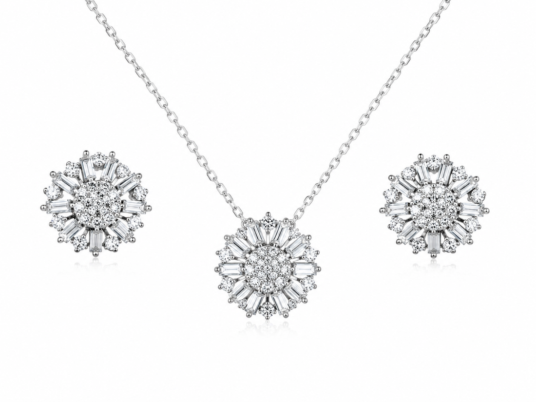 925 Sterling Silver Chain Pendant Set with Floral Medallion