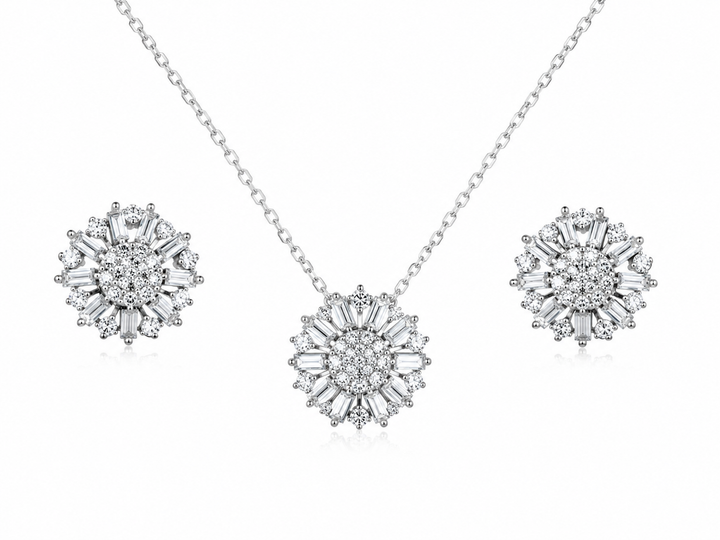 925 Sterling Silver Chain Pendant Set with Floral Medallion