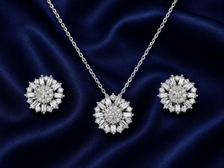 925 Sterling Silver Chain Pendant Set with Floral Medallion
