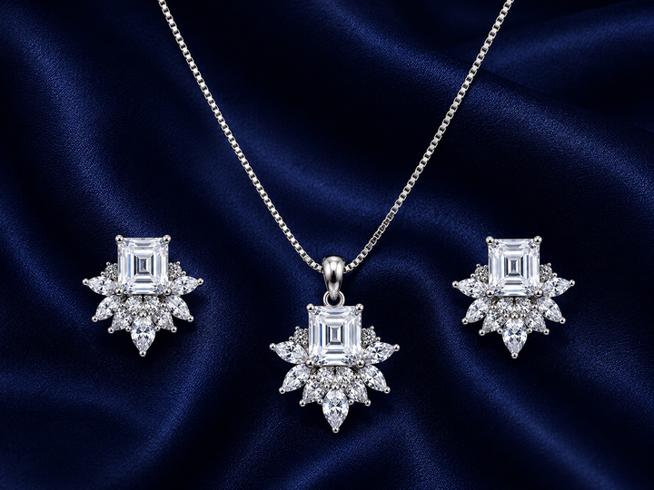 925 Sterling Silver Chain Pendant Set with Floral Cluster Design