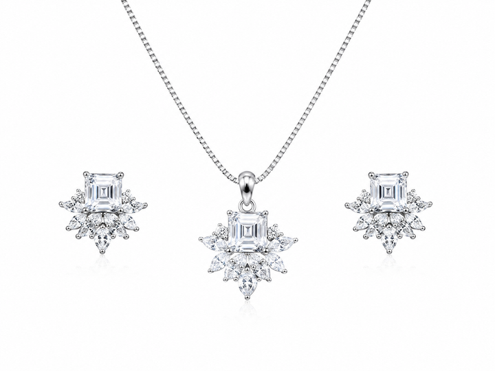 925 Sterling Silver Chain Pendant Set with Floral Cluster Design