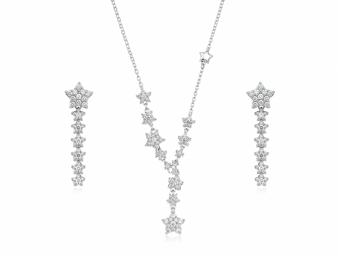 925 Sterling Silver Chain Pendant Set with Layered Drop Design