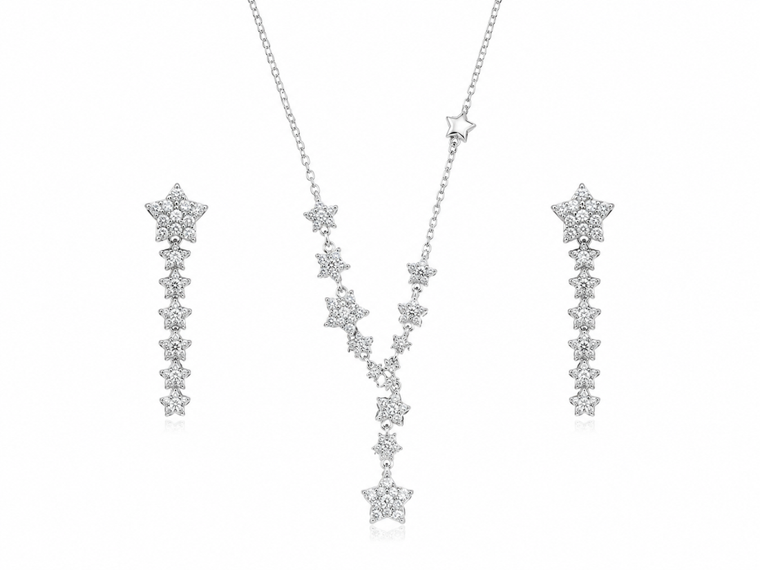 925 Sterling Silver Chain Pendant Set with Layered Drop Design