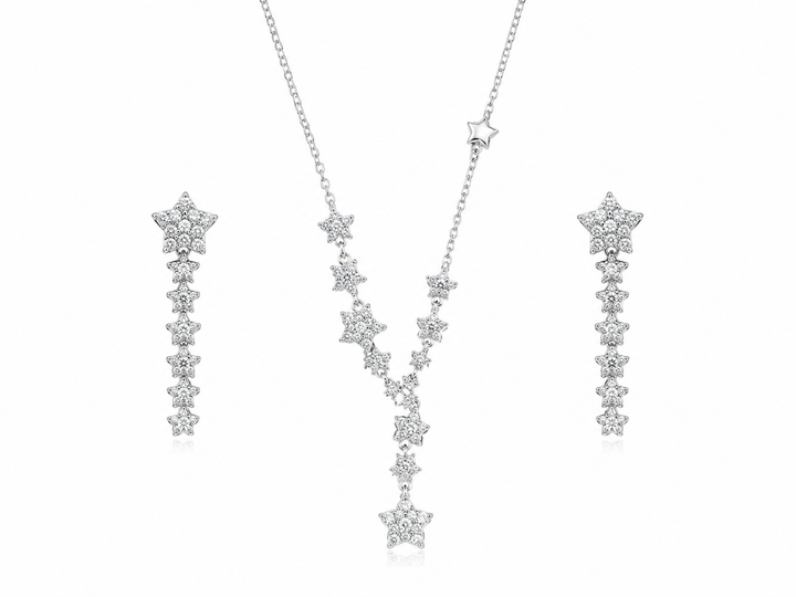 925 Sterling Silver Chain Pendant Set with Layered Drop Design