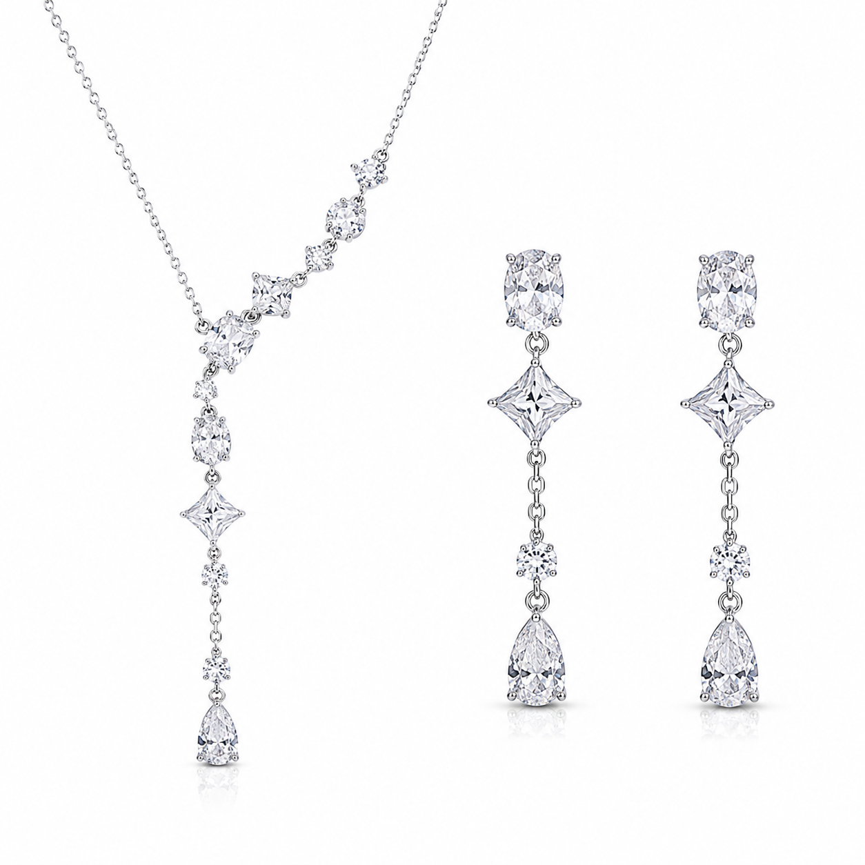 925 Sterling Silver Chain Pendant Set with Long Drop Design