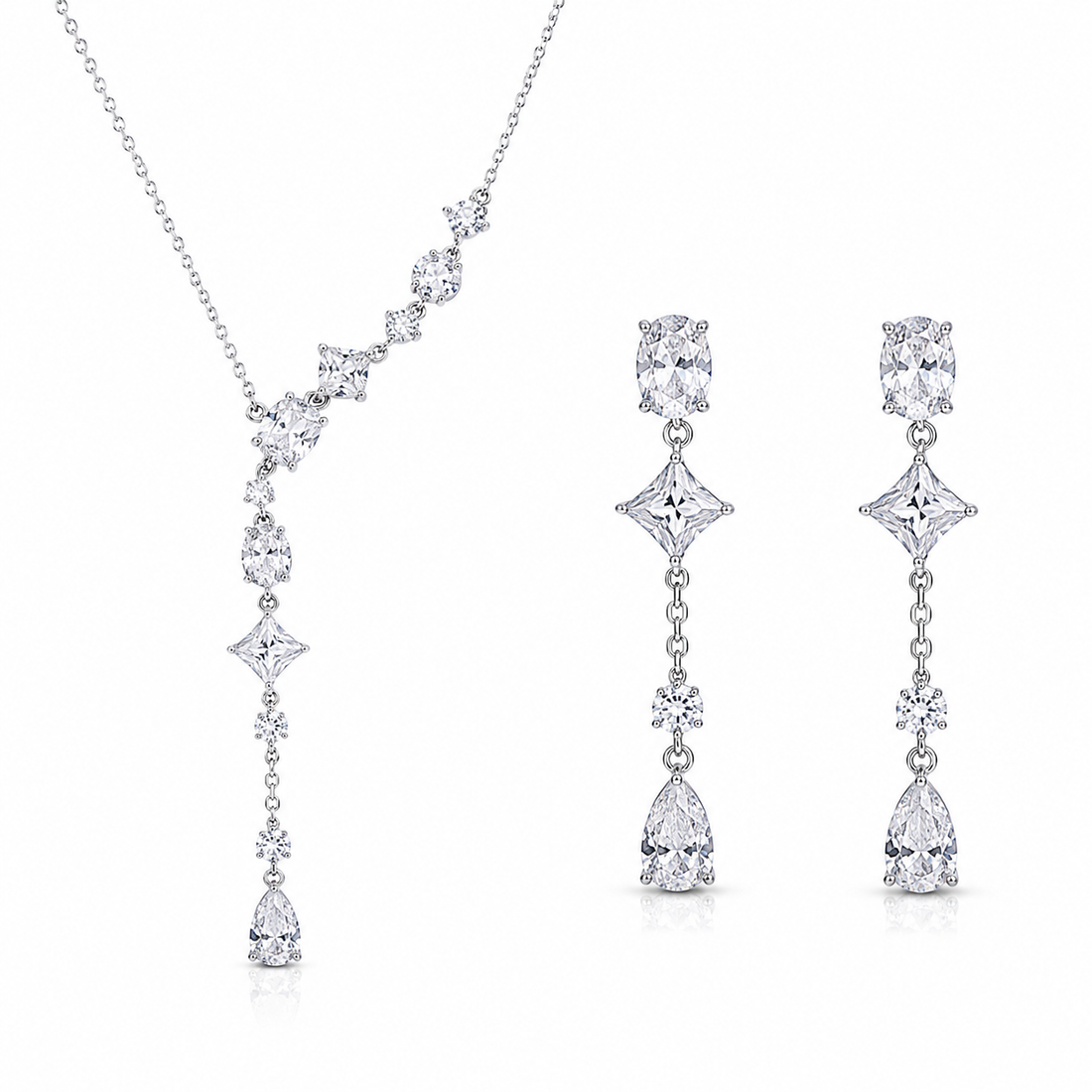 925 Sterling Silver Chain Pendant Set with Long Drop Design
