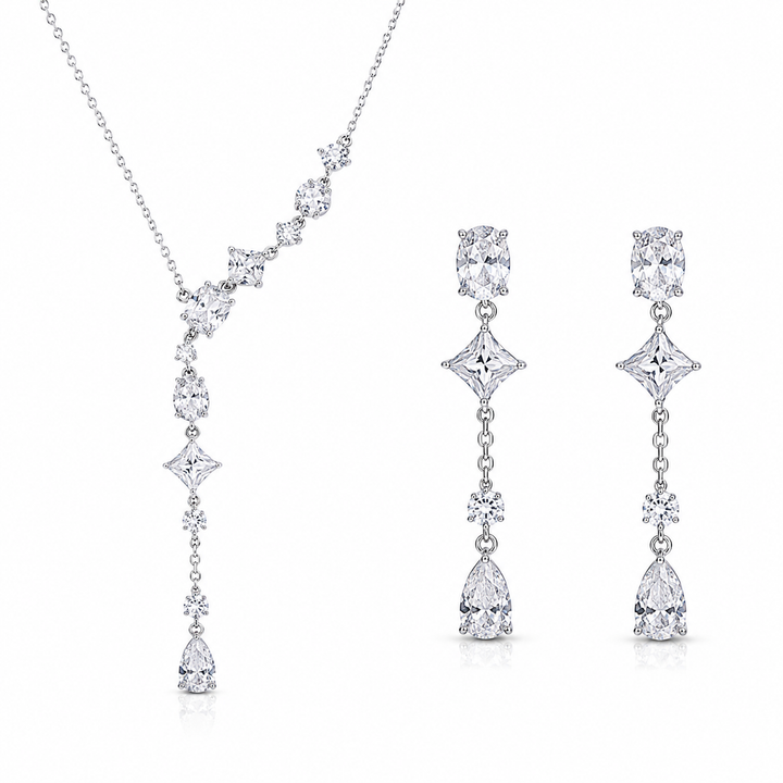 925 Sterling Silver Chain Pendant Set with Long Drop Design