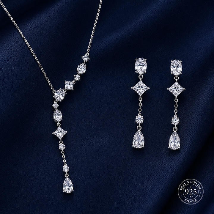925 Sterling Silver Chain Pendant Set with Long Drop Design