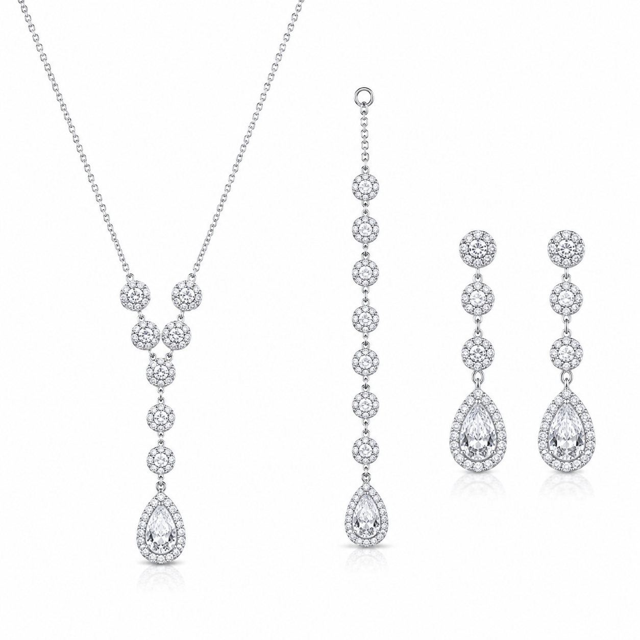 925 Sterling Silver Chain Pendant Set with Layered Drop