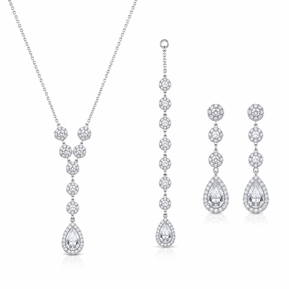 925 Sterling Silver Chain Pendant Set with Layered Drop