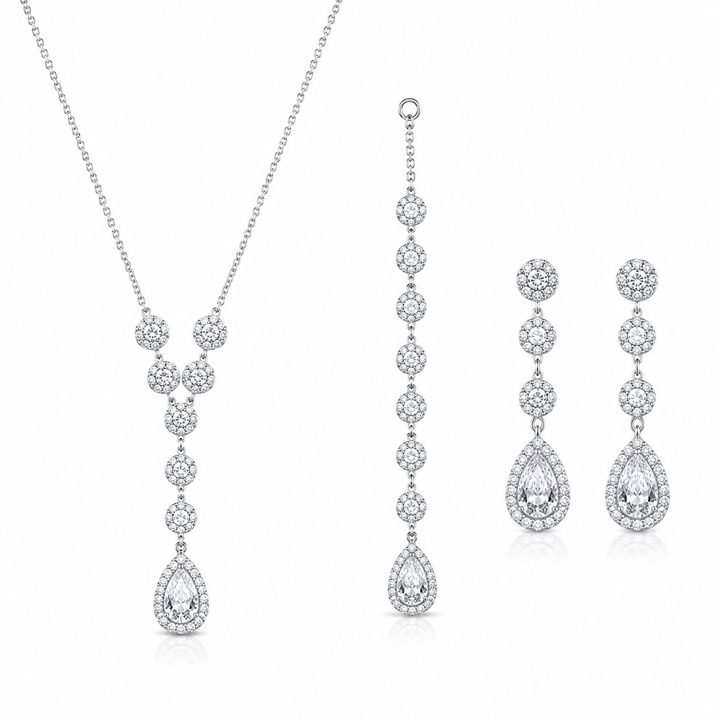 925 Sterling Silver Chain Pendant Set with Layered Drop