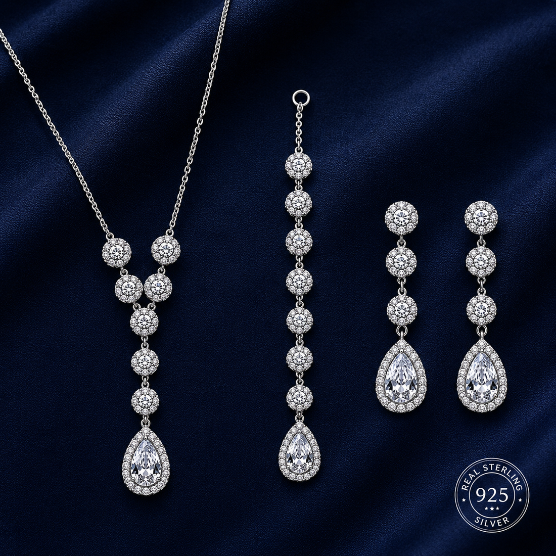 925 Sterling Silver Chain Pendant Set with Layered Drop