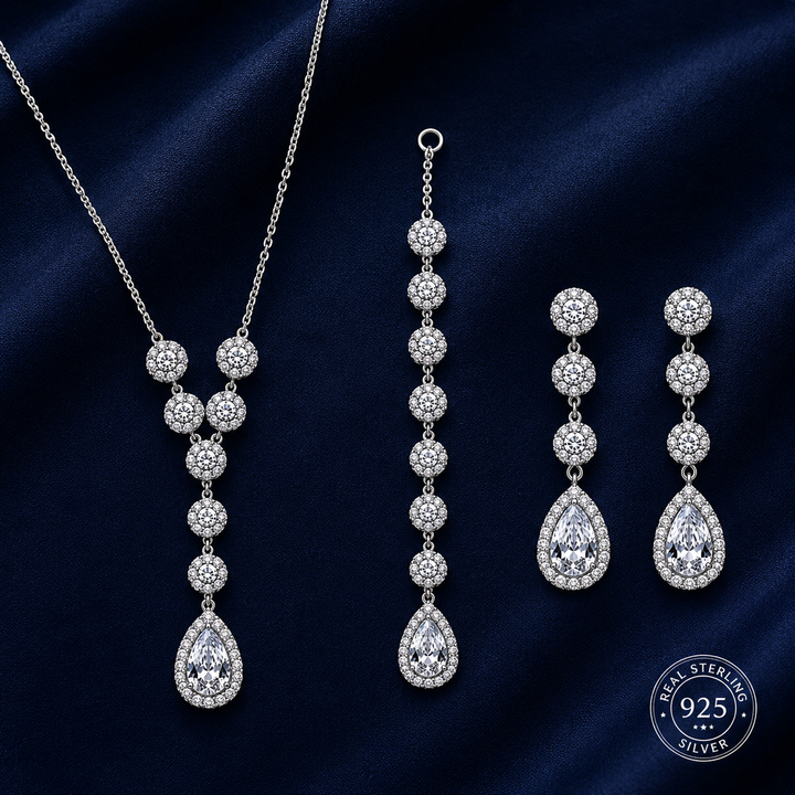 925 Sterling Silver Chain Pendant Set with Layered Drop
