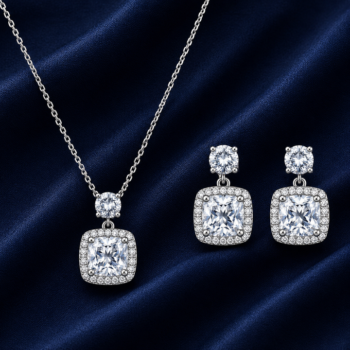 925 Sterling Silver Chain Pendant Set with Round Geometric Motif