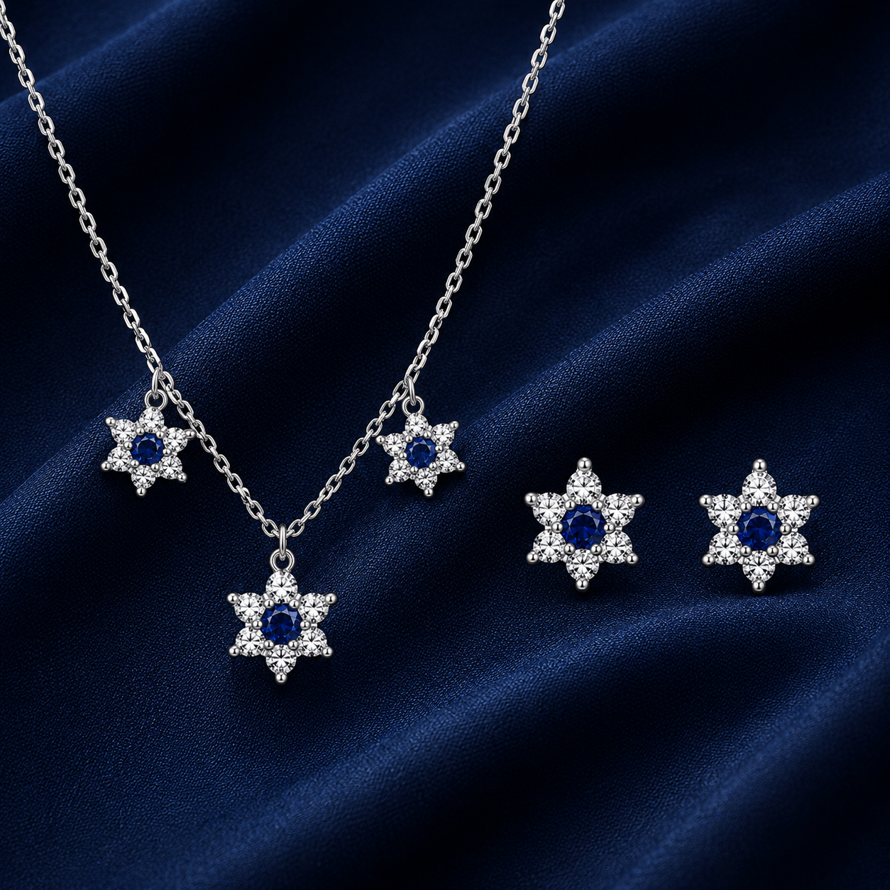 925 Sterling Silver Chain Pendant Set with Blue Star Motif
