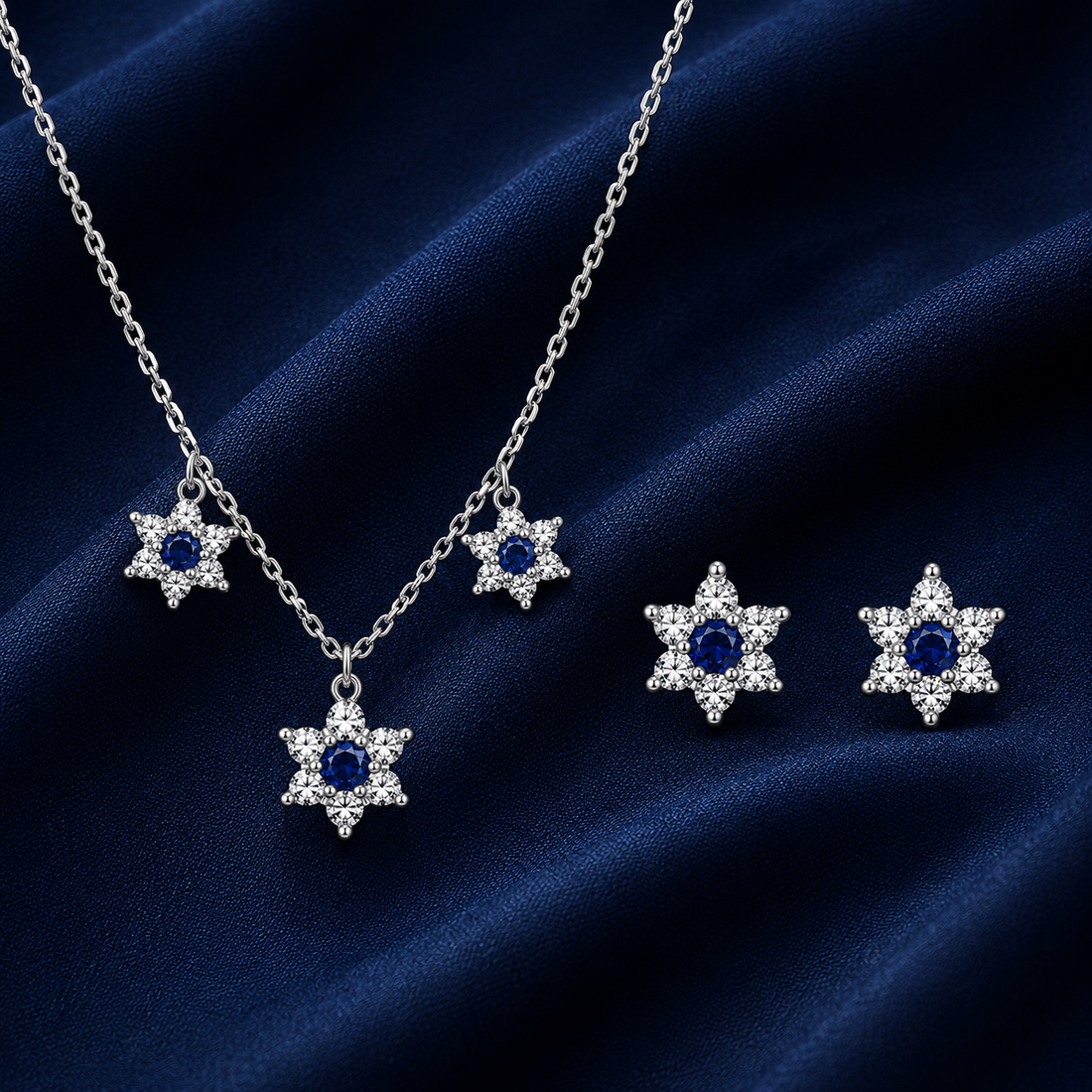 925 Sterling Silver Chain Pendant Set with Blue Star Motif