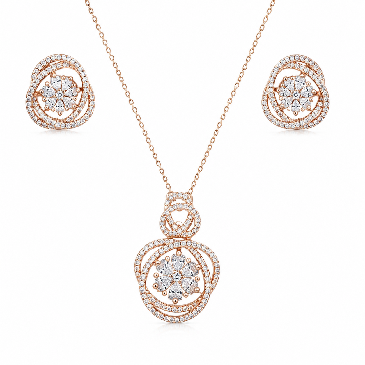 925 Sterling Silver Chain Pendant Set with Round Motif – Rose Gold