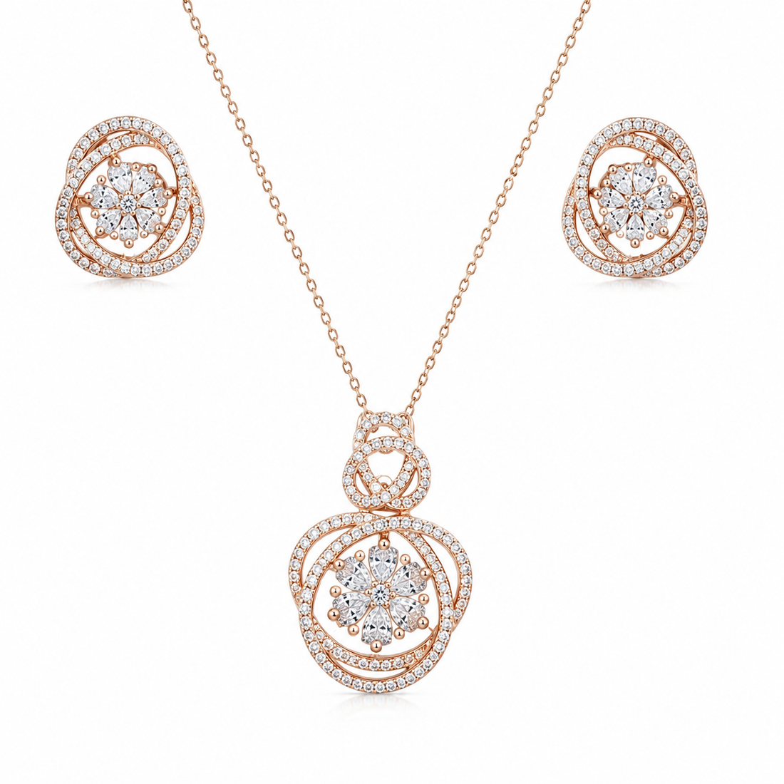 925 Sterling Silver Chain Pendant Set with Round Motif – Rose Gold