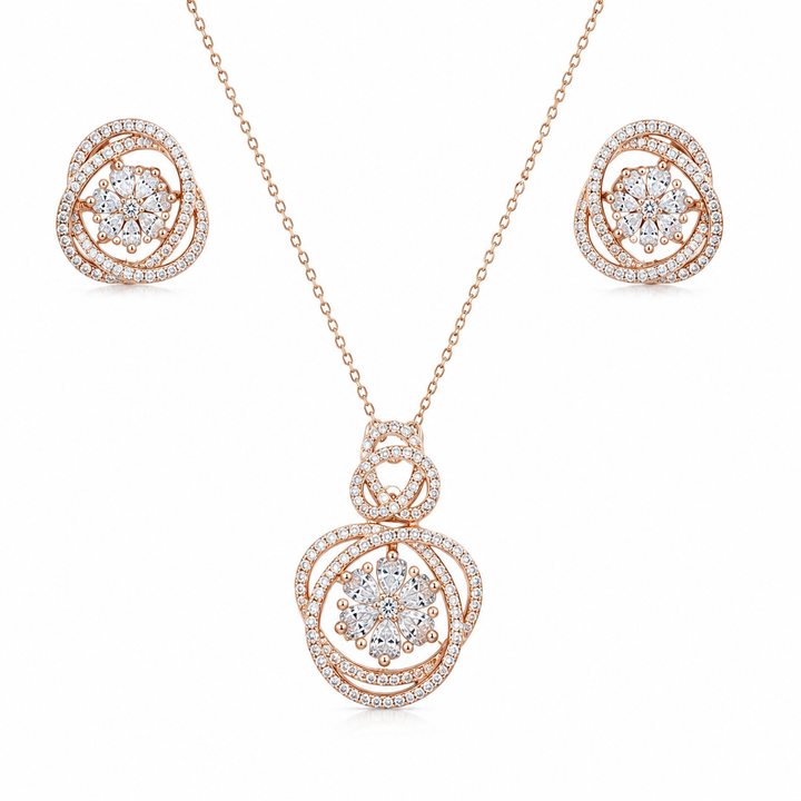 925 Sterling Silver Chain Pendant Set with Round Motif – Rose Gold