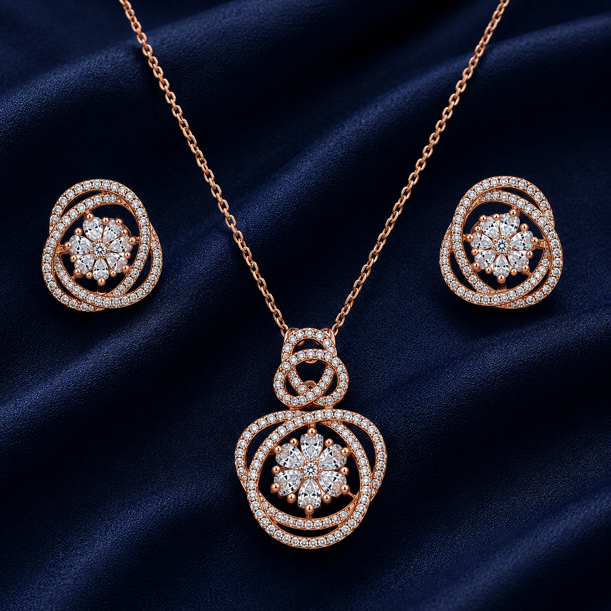 925 Sterling Silver Chain Pendant Set with Round Motif – Rose Gold