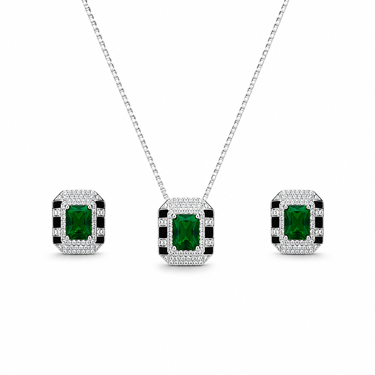 925 Sterling Silver Pendant Set with Green Rectangular Motif – Without Chain