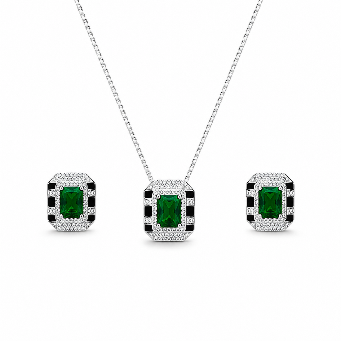 925 Sterling Silver Pendant Set with Green Rectangular Motif – Without Chain