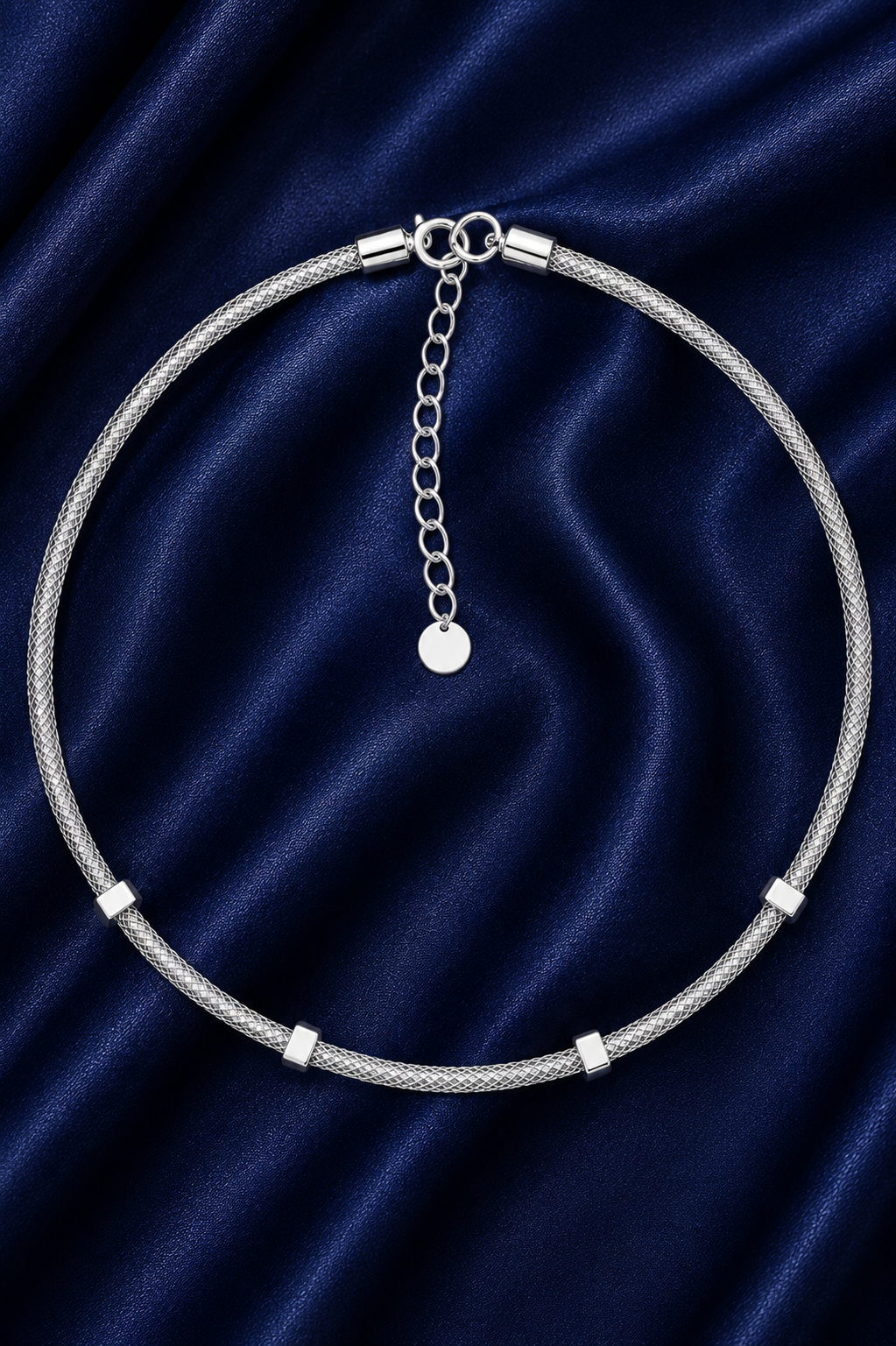 925 Sterling Silver CZ Diamond Fitted Mesh Necklace