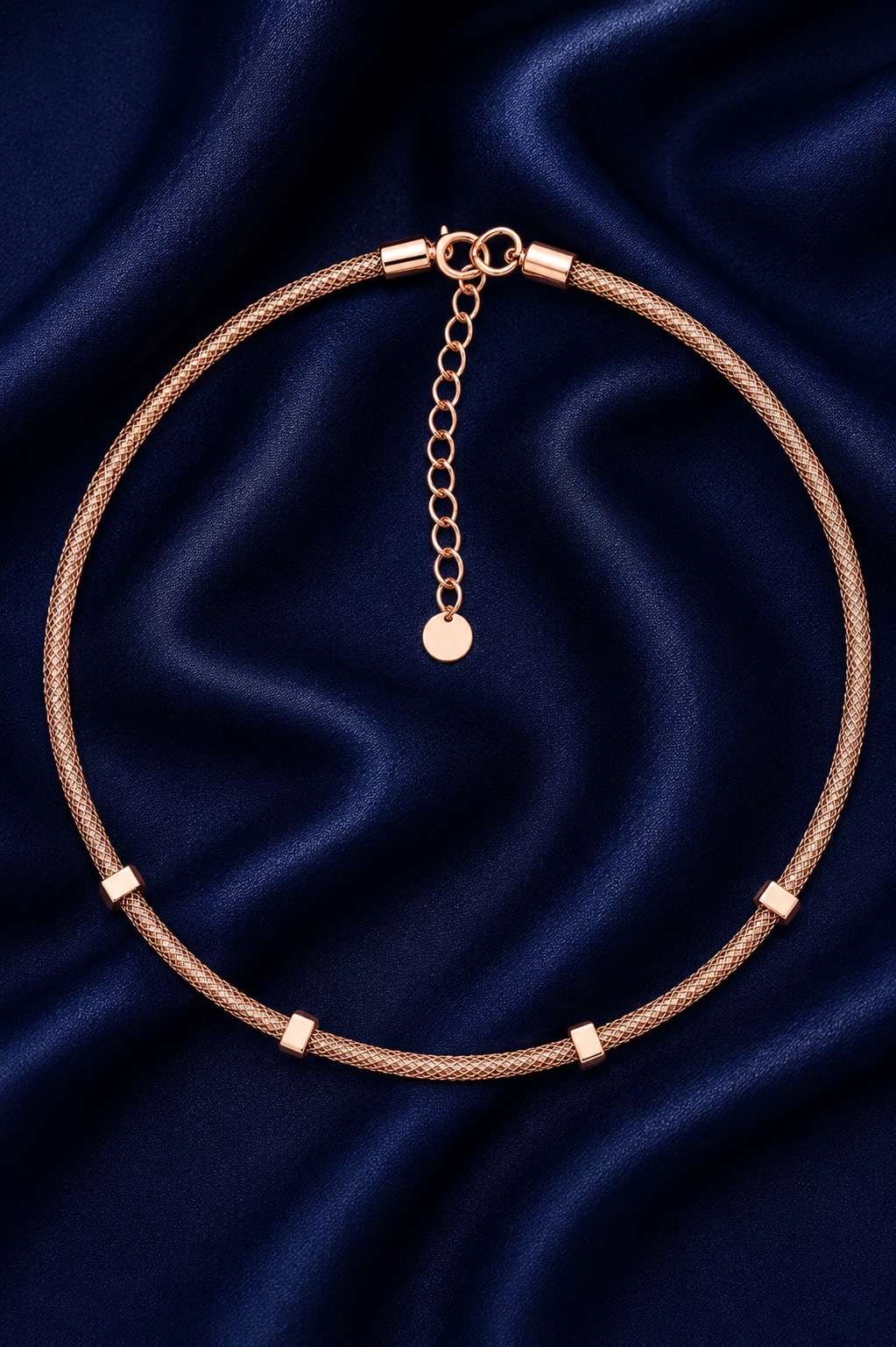 925 Sterling Silver Rose Gold Mesh CZ Necklace