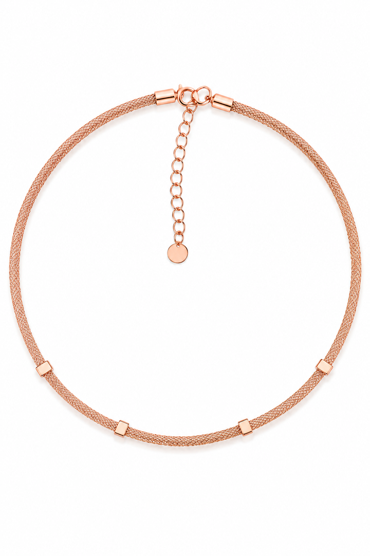 925 Sterling Silver Rose Gold Mesh CZ Necklace
