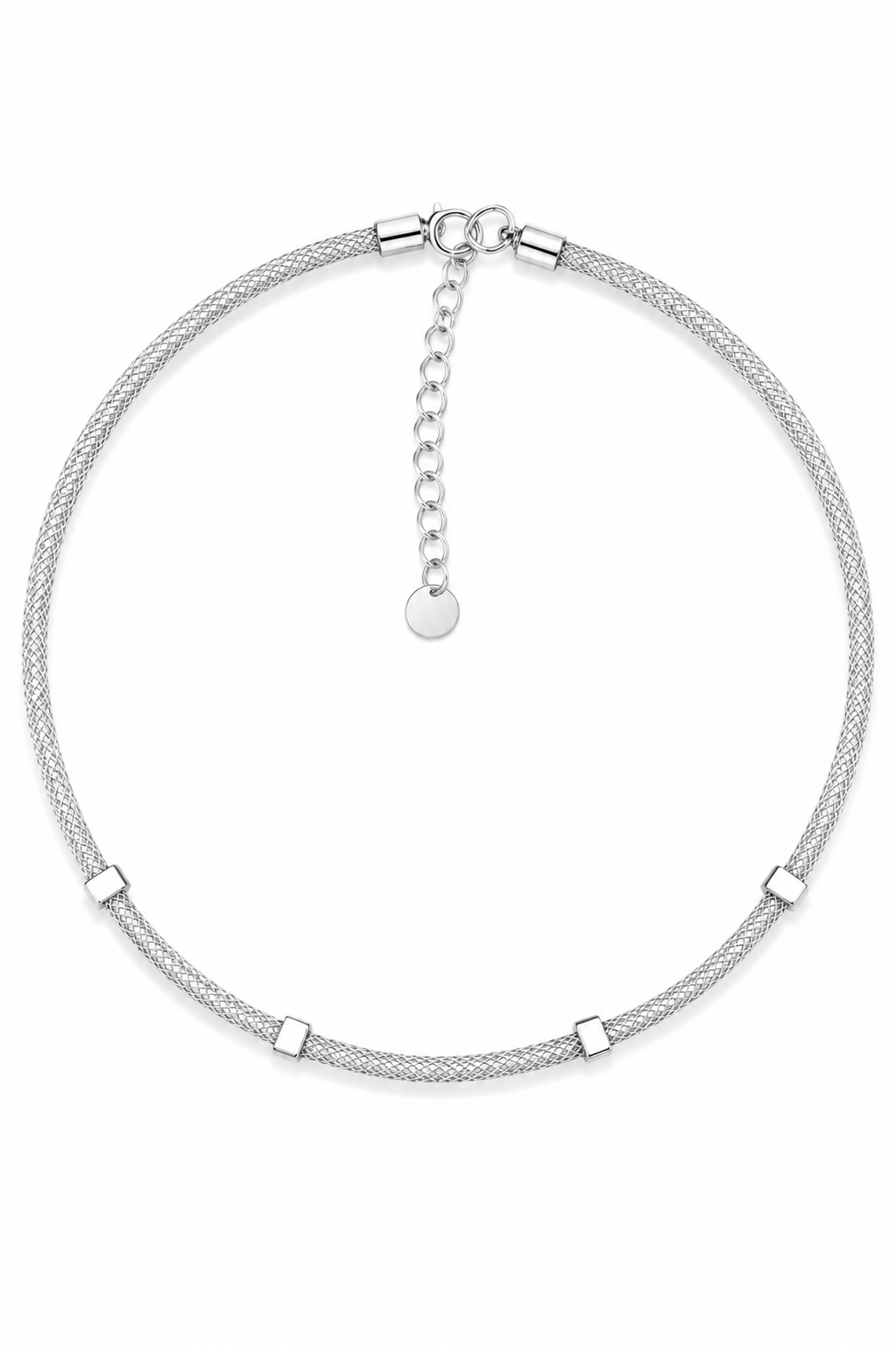 925 Sterling Silver CZ Diamond Fitted Mesh Necklace
