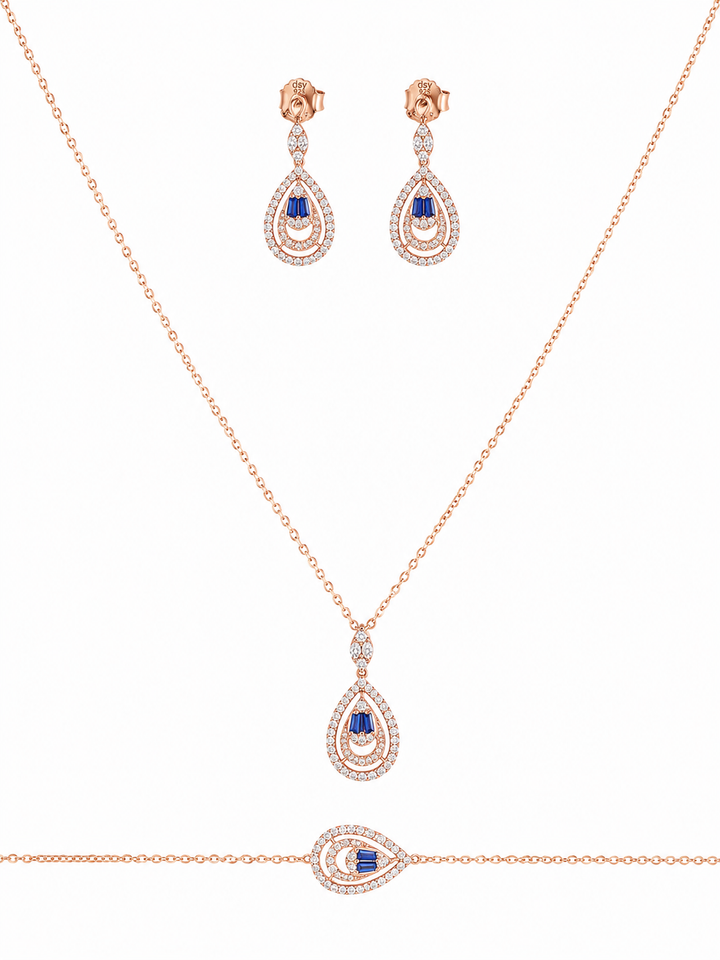 925 Sterling Silver Chain Pendant, Earring & Bracelet Set – Rose Gold