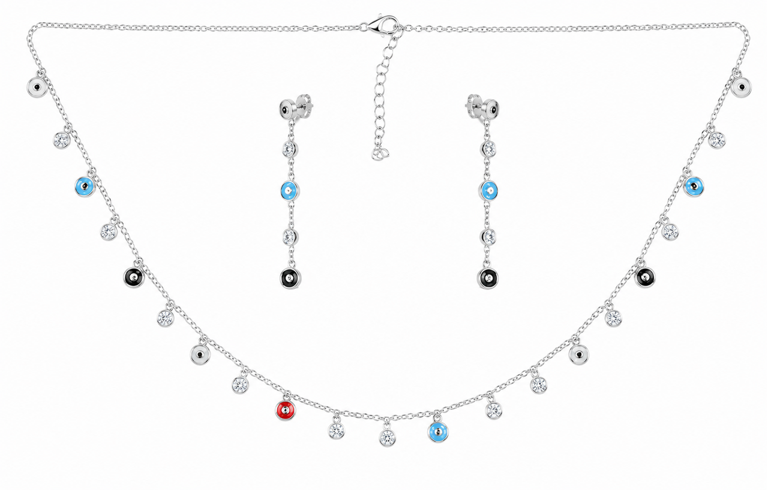 925 Sterling Silver Chain Pendant, Earring & Bracelet Set with Multicolour Accents