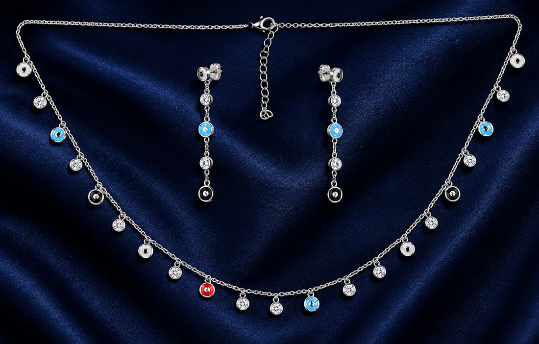 925 Sterling Silver Chain Pendant, Earring & Bracelet Set with Multicolour Accents