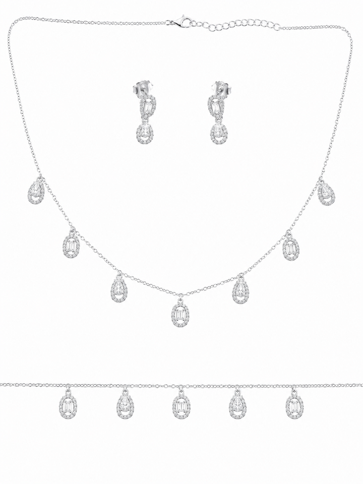 925 Sterling Silver Chain Pendant, Earring & Bracelet Set with Drop Motifs