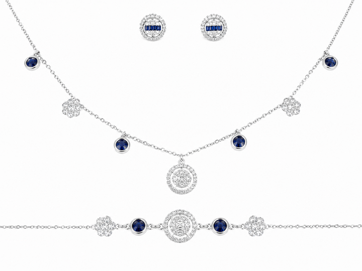925 Sterling Silver Chain Pendant, Earring & Bracelet Set with Blue Accents