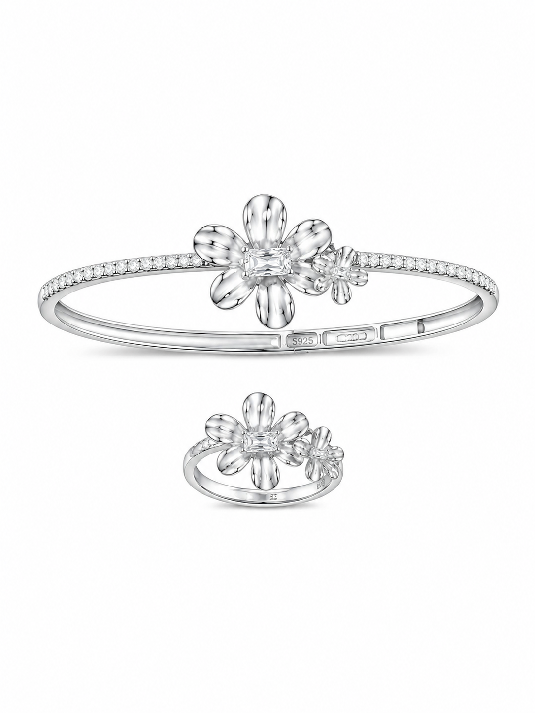925 Sterling Silver Women's Kada with Ring