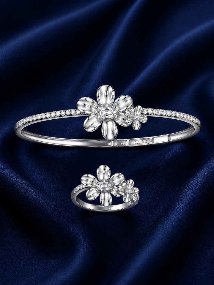 925 Sterling Silver Women's Kada with Ring