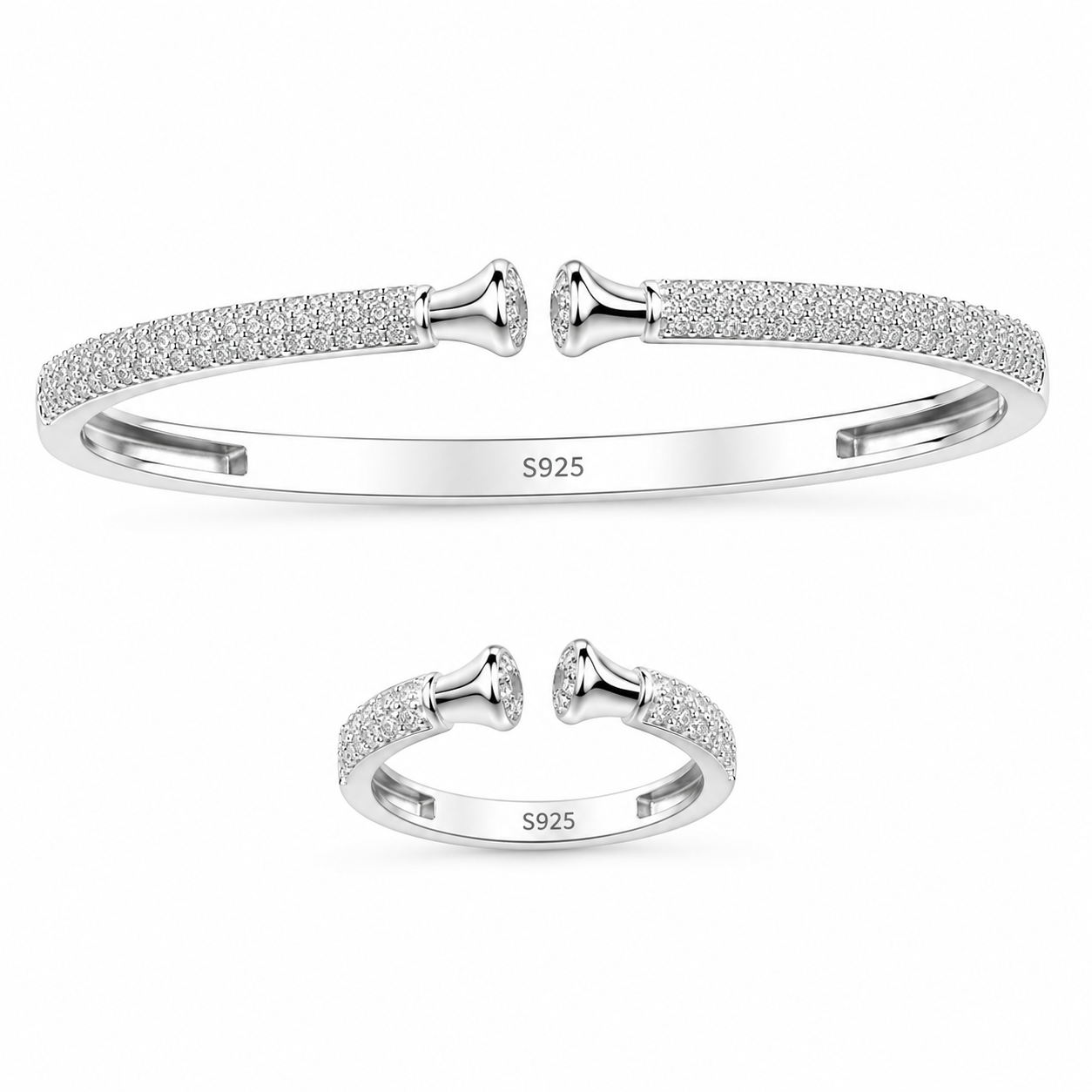 925 Sterling Silver Women's Kada with Ring