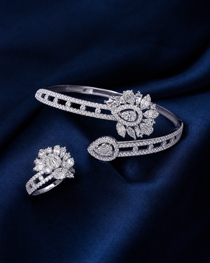 925 Sterling Silver Women's Kada with Ring