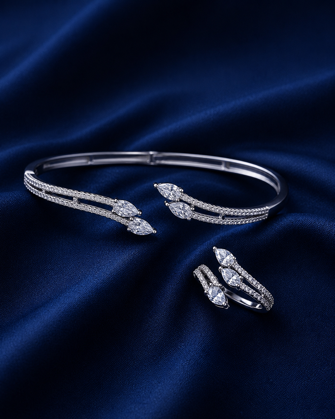 925 Sterling Silver Women's Kada with Ring
