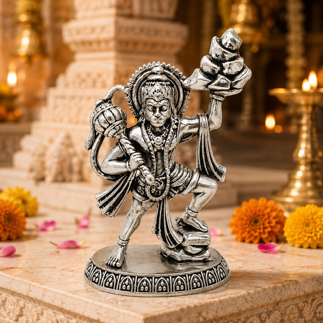 925 Sterling Silver Hanuman Ji Idol – Intricately Handcrafted Spiritual Statue for Home Temple & Gifting