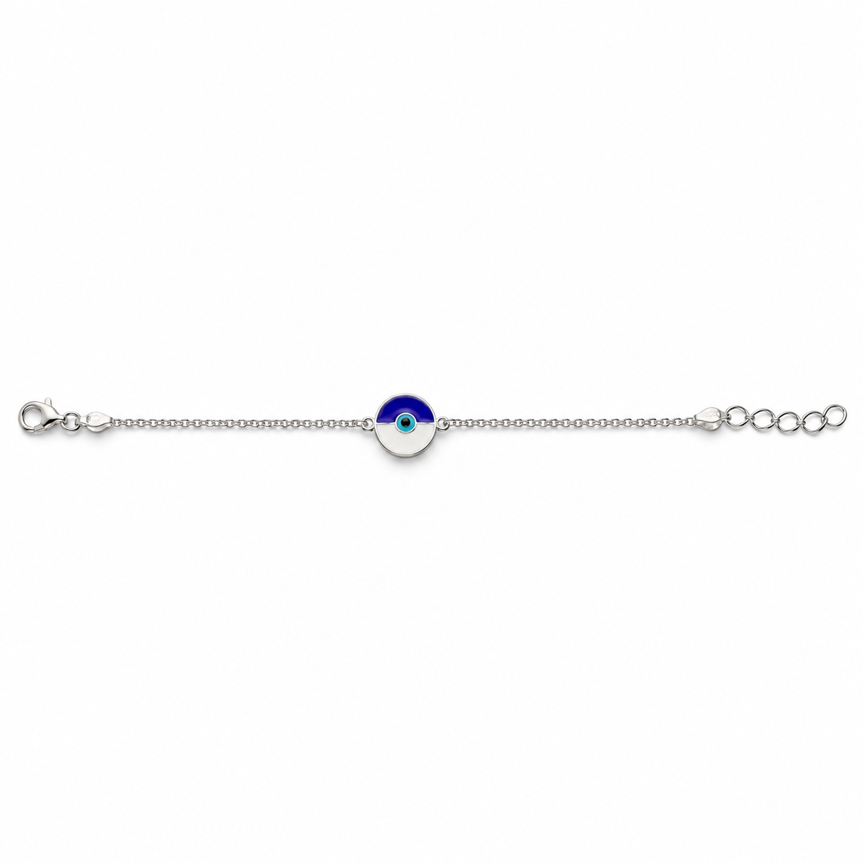 925 Sterling Silver Kids' Blue Round Enamel Charm Bracelet - Adjustable - White Background