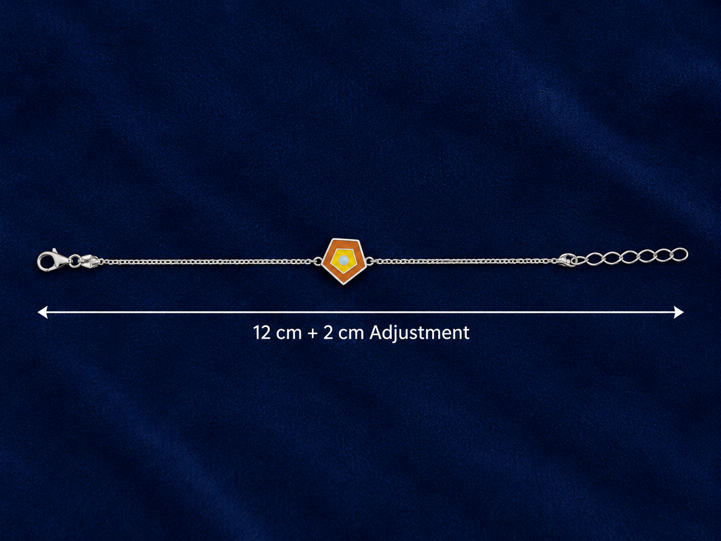 925 Sterling Silver Kids' Orange Geometric Enamel Charm Bracelet - Adjustable - Dimensions