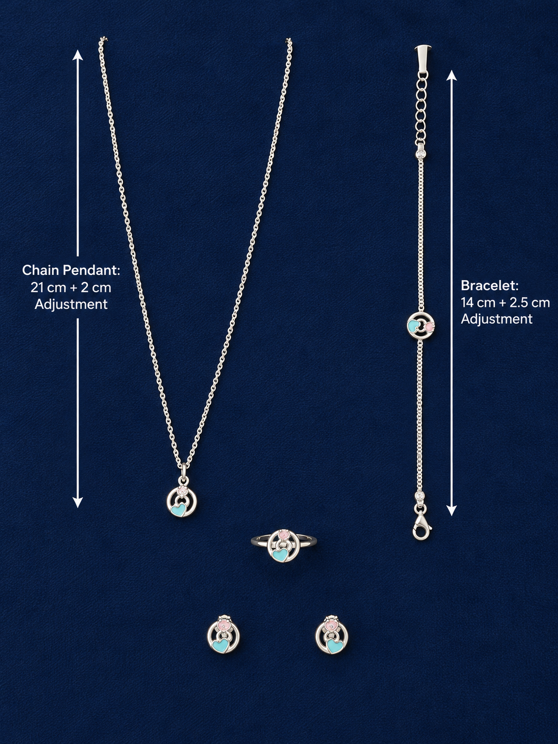 925 Sterling Silver Kids' Pastel Round Charm Jewellery Set - Dimensions / Alternate View