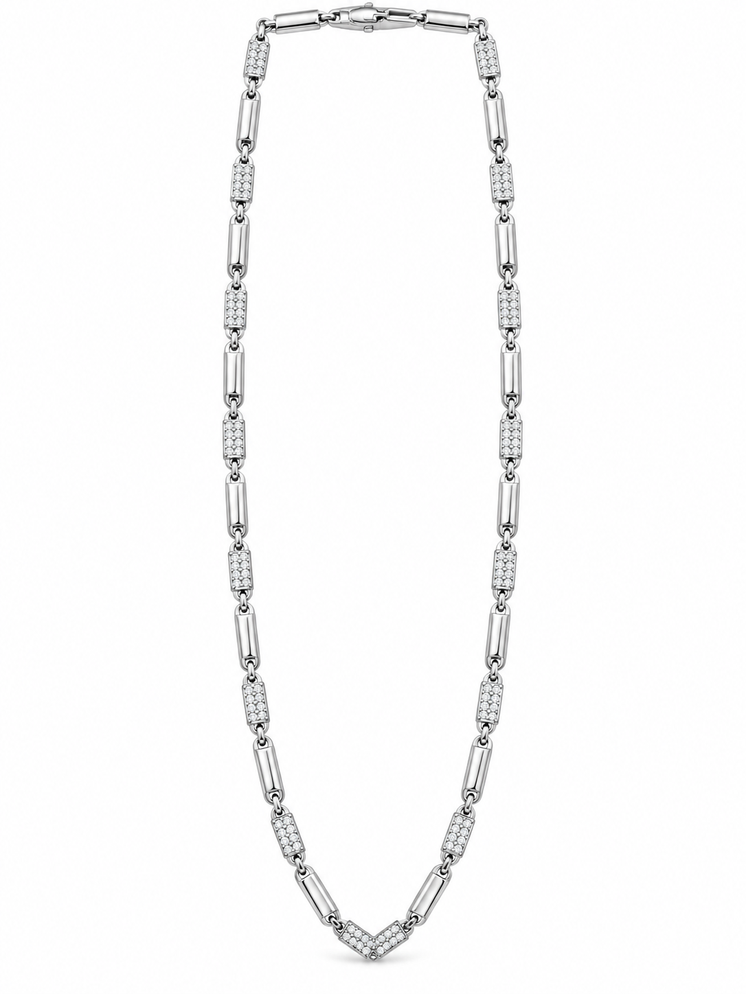 925 Sterling Silver Men's Geometric Link Chain - 24 cm - White Background