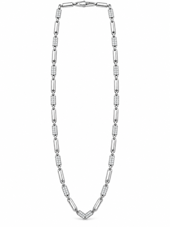 925 Sterling Silver Men's Geometric Link Chain - 24 cm - White Background