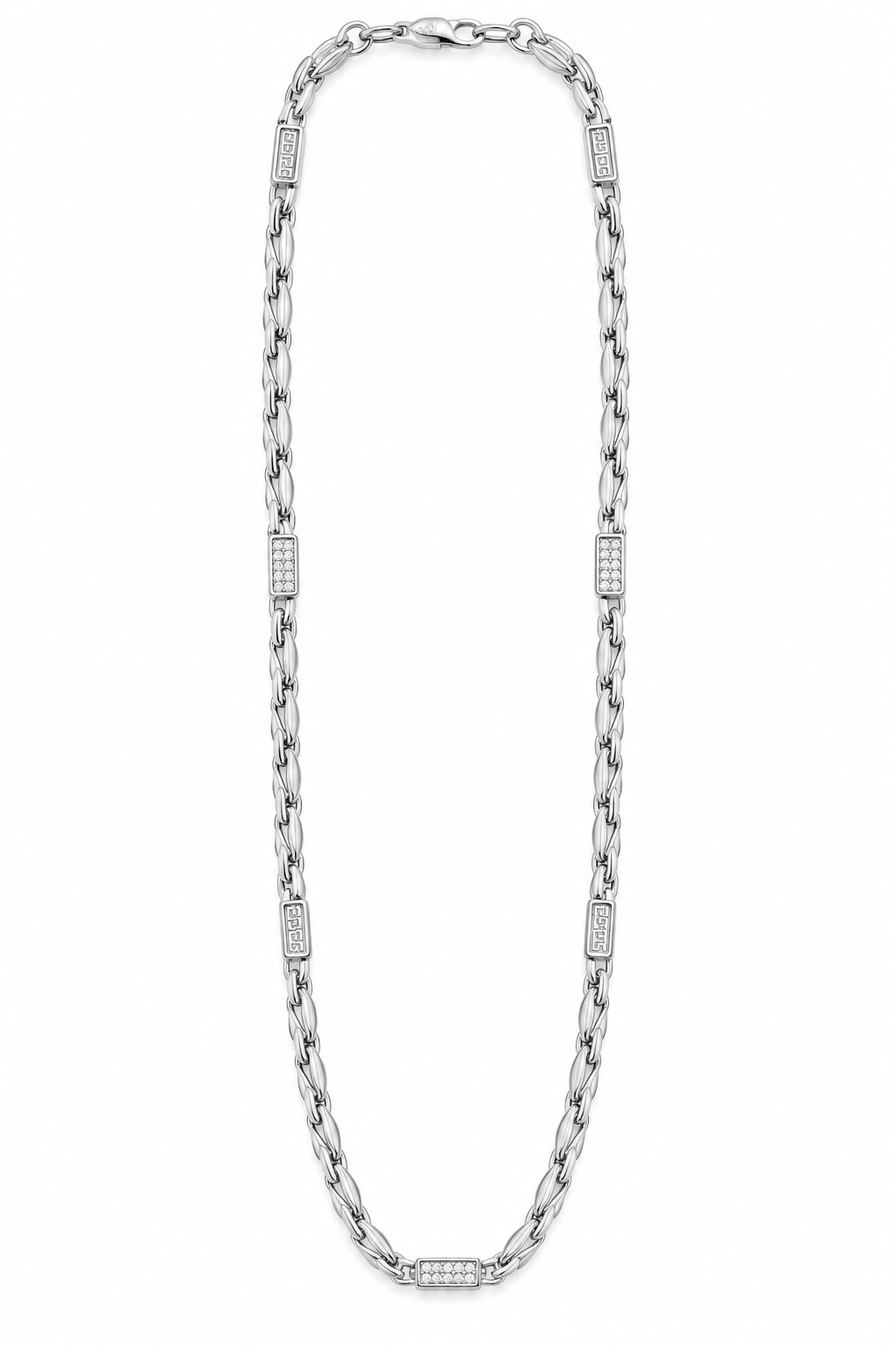 925 Sterling Silver Men's Textured Link Chain - 25 cm - White Background